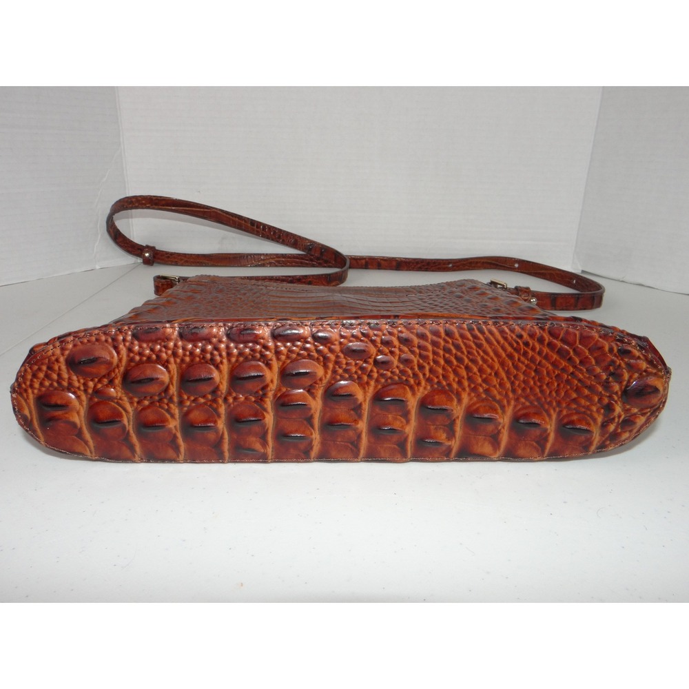 Brahmin Pecan Melbourne Croc Embossed Leather Crossbody Bag Brown Gold Hardware - Picture 7 of 12